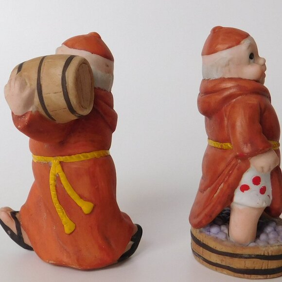 Monk Frier Figurines in Robes Lot Wine Barrel and Stomping Grapes George Taiwan - Picture 2 of 6